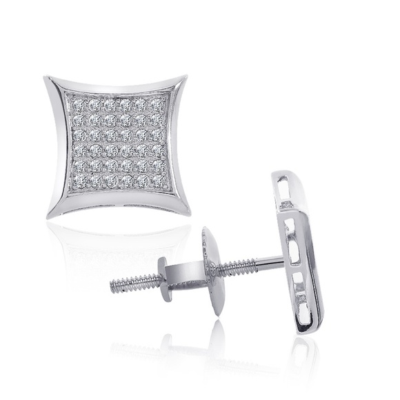Sterling Silver CZ Square Micropave Stud Earrings - Picture 3 of 4